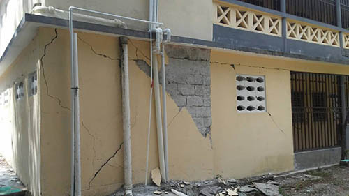 Cracking in the walls of the seminary in Chansolme, Diocese of Port-de-Paix, due to the Oct. 6 earthquake in Haiti. (COURTESY | Amor en Accion)