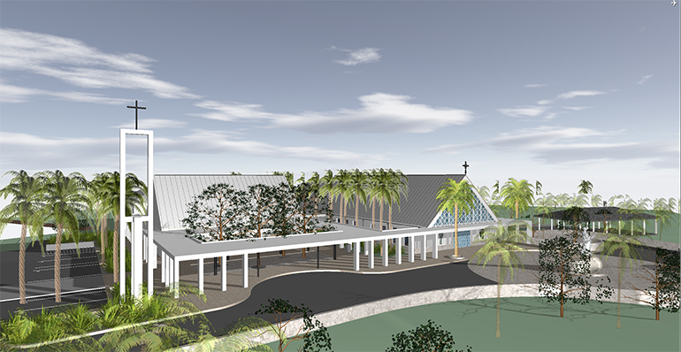 Oppenheim Architecture's rendering of the front view of the future St. Peter the Fisherman Church in Big Pine Key.