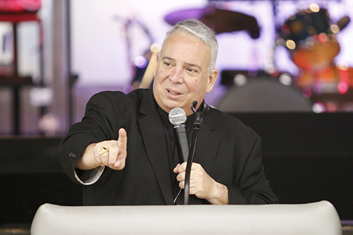 Bishop Nelson Perez of Cleveland, a Miami native who was raised in New Jersey, makes a point during his keynote talk in Spanish at the Catechetical Day held Nov. 3, 2018.