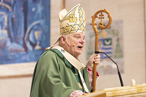 Archbishop Thomas Wenski preaches his homily at the annual ThanksforGiving Mass. The Mass acknowledges those who have consistently donated to the ArchBishop's Charities and Development appeal, and recognizes new members of the Archbishop Coleman Carroll Legacy Society, who remembered or promised to remember the archdiocese in their will. The Mass took place Nov. 18, 2018 at St. Mary Cathedral in Miami.