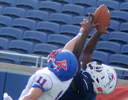 Chaminade-Madonna defensive back James Williams, right, breaks up a pass intended for King's Academy receiver Drew Luchey in the first half of the FHSAA 3A football final.