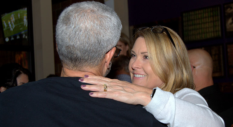 Lemay and Dana Rodriguez repeat their wedding vows during the inaugural dinner of Marriage Uncorked.