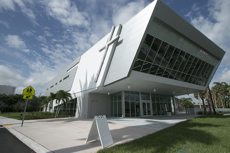 The new "face" of St. Brendan High School along S.W. 87th Avenue, the 24,000-square-foot, state-of-the-art Innovation Center.