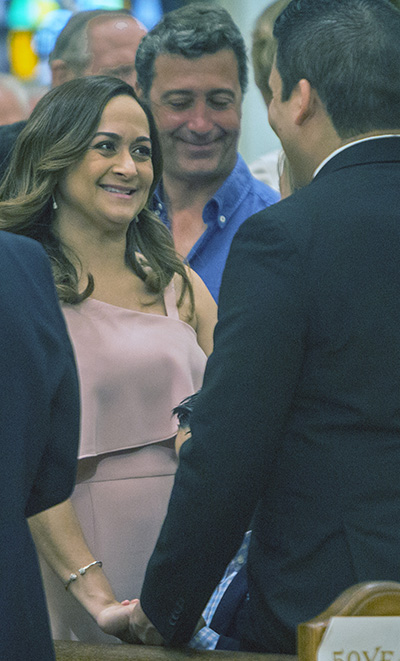 A jubilarian couple renew their wedding vows during the annual Mass for married couples celebrated by Archbishop Thomas Wenski Feb. 16 at St. Mary Cathedral.