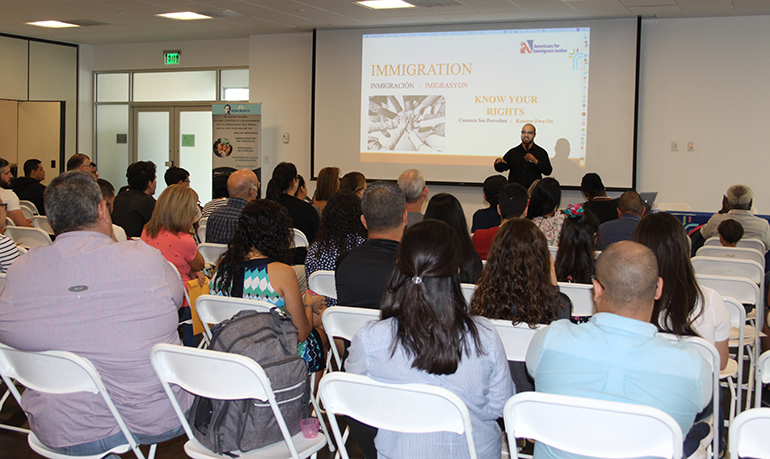 About 100 immigrants attended the Know Your Rights session organized by Catholic Legal Services, Americans for Immigrant Justice and the Don Bosco Ministry of Our Lady of Guadalupe Church, Doral, Feb. 9, 2019.