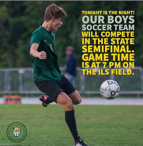 Immaculata-La Salle High School posted this image on its Instagram page to promote attendance at the boys soccer team's semifinal match against Cardinal Mooney Feb. 16, which the Royal Lions went on to win 2-0, earning them the school's first crack at a state championship in any sport. Ranked 14th in Florida and 34th nationwide, the Royal Lions will play Lake Highland Prep for the Class 2A state championship game Feb. 21 in DeLand.