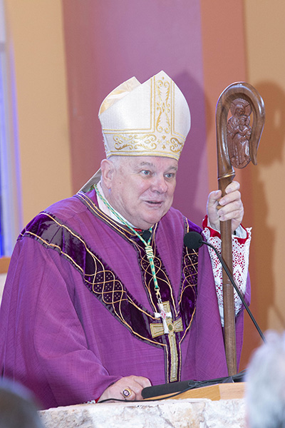 Archbishop Thomas Wenski preaches the homily at the Mass prior to the Inauguration of David A. Armstrong as 10th president of St. Thomas University, Miami Gardens, March 20, 2019.