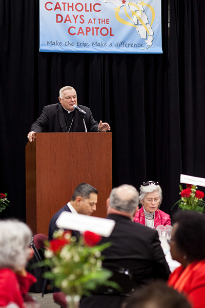 Archbishop Thomas Wenski speaks to participants from throughout Florida who attended the Catholic Days at the Capitol luncheon with Florida's bishops.