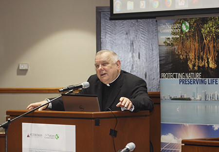 Archbishop Thomas Wenski speaks about Pope Francis' encyclical Laudato Si, during the Second International Conference on Climate, organized by St. Thomas University and The Nature Conservancy.