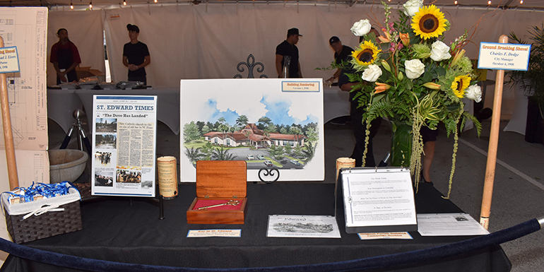 St. Edward Church memorabilia were displayed May 18 after its mortgage-burning celebration.