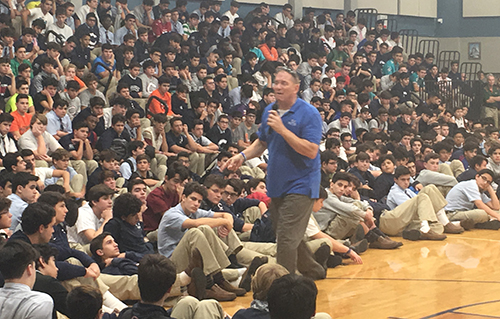 Christopher Columbus High School's new chapter of SADD (Students Against Destructive Decisions) and the James Villa Foundation helped to bring national speaker Bobby Petrocelli to Columbus. Petrocelli, a teacher/coach who lost his wife to a drunk driver and became a leading motivational speaker and author, spoke to Columbus' entire student body in October.