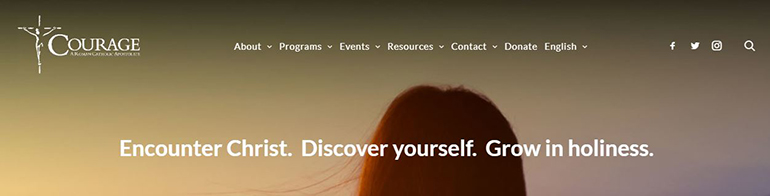 Screenshot of the top of the home page for Courage International, a Catholic ministry to people with same-sex attraction.