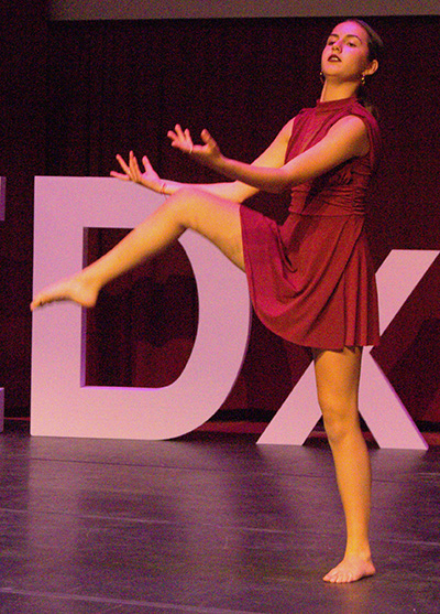 Valentina Olson does a dance solo during TEDx, a forum of speeches and performances at St. Thomas Aquinas High School in Fort Lauderdale.