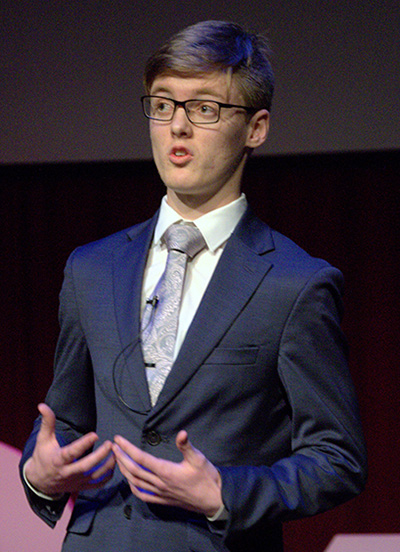 Christian Chase gives his talk "Dino Dream" during TEDx, a forum of speeches and performances at St. Thomas Aquinas High School in Fort Lauderdale.