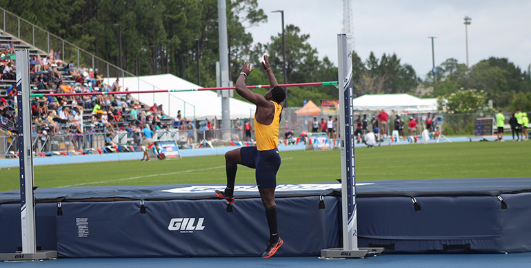 Belen Jesuit's Donald Chaney capped his high-school track career with his third state championship in the high jump. He won with a jump of 6-7.5, clearing every height in a single jump.