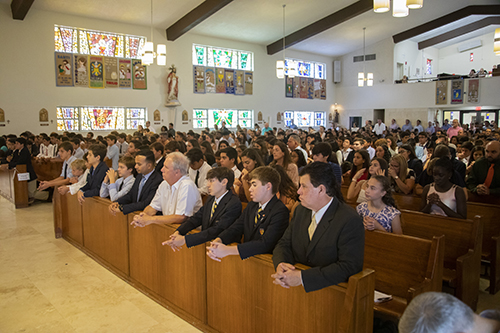 Over 100 middle school athletes from Catholic schools throughout Miami-Dade County, along with their coaches and parents, participated in the All Catholic Conference All Star Mass held at St. Agnes Church in Key Biscayne on May 5.