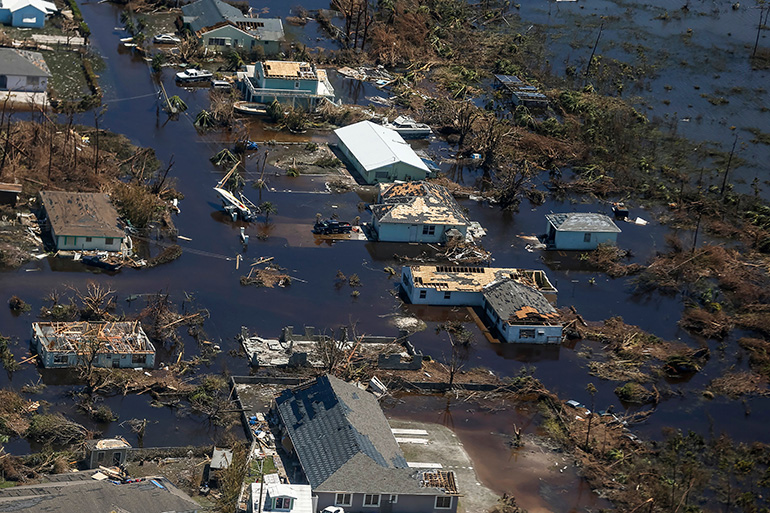 An aerial view of floods and damages from Hurricane Dorian on Freeport, Grand Bahama on Sept. 5, 2019.