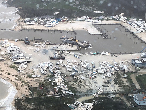 View of destruction wreaked by Dorian in the Bahamas as U.S. Coast Guard responded after the passage of Hurricane Dorian.