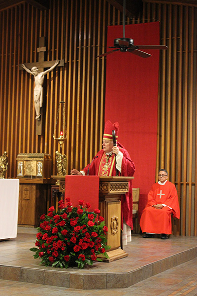 Archbishop Thomas Wenski preaches the homily during the Mass marking the opening of the academic year at the University of Miami. The Mass took place at St. Augustine Church and Catholic Student Center, just across from the UM campus, Sept. 15, 2019.