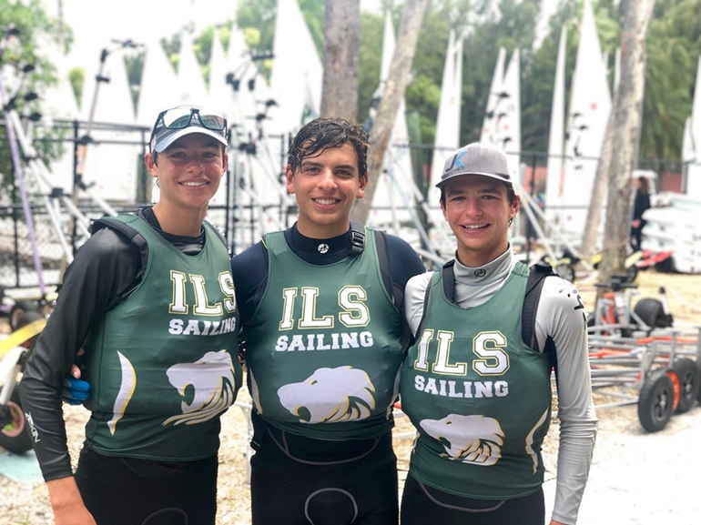 From left, Immaculata La Salle's sailing team members: sophomore Mitchell Callahan, junior Antonio Miranda, and sophomore Justin Callahan.