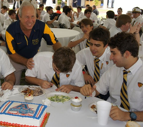 Belen Coach Carlos Barquin is seen here in a recent picture having some fun with his student athletes.