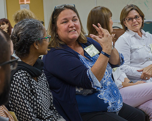 Sue DeFerrari, MorningStar Renewal Center director, shares some thoughts during a group discussion at the Sept. 14 bereavement ministry training at St. Agnes Church, Key Biscayne.