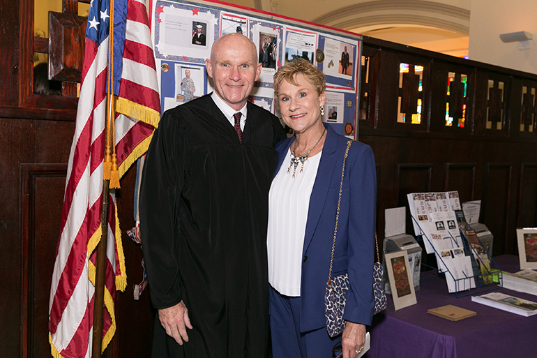 Judge Edward Merrigan of the 17th Judicial Circuit Court of Florida, also a Brigadier General in the U.S. Army Reserve, poses with his wife, Tamara Rimes-Merrigan, after attending the 30th annual Red Mass celebration of the St. Thomas More Society of South Florida at St. Anthony Church in Fort Lauderdale Sept. 26. Judge Merrigan was awarded the Society's annual Archbishop Edward A. McCarthy Award.