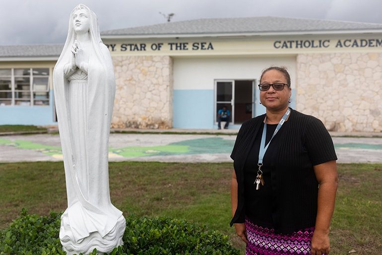 While local public schools had still not reopened a month after Hurricane Dorian, Joye Ritchie-Greene, principal at Mary, Star of the Sea Catholic Academy in Freeport, Grand Bahama, successfully navigated preparations and response  to the historic disaster at the Catholic middle and high school.