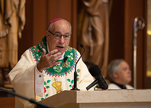 Bishop Felipe Estevez announces the elevation of Our Lady of La Leche to a national shrine during a Mass on the feast day of Our Lady of La Leche, Oct. 11. The Mass was celebrated in the shrine, which is located on the grounds of Mission Nombre de Dios in St. Augustine.