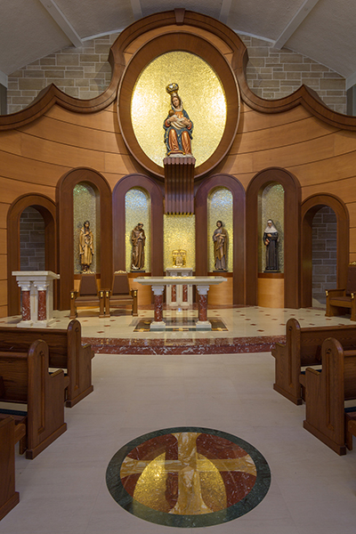 Interior view of the National Shrine of Our Lady of La Leche, located on the grounds of Mission Nombre de Dios in St. Augustine. The shrine was established in 1609, a devotion brought to the U.S. by the Spanish explorers and missionaries.