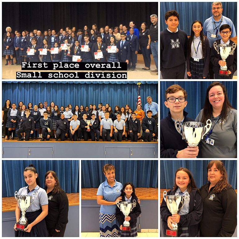 Collage of pictures from Mother of Our Redeemer School's Academic Olympics win at Msgr. Edward Pace High School Oct. 19, posted on the school's Facebook page.