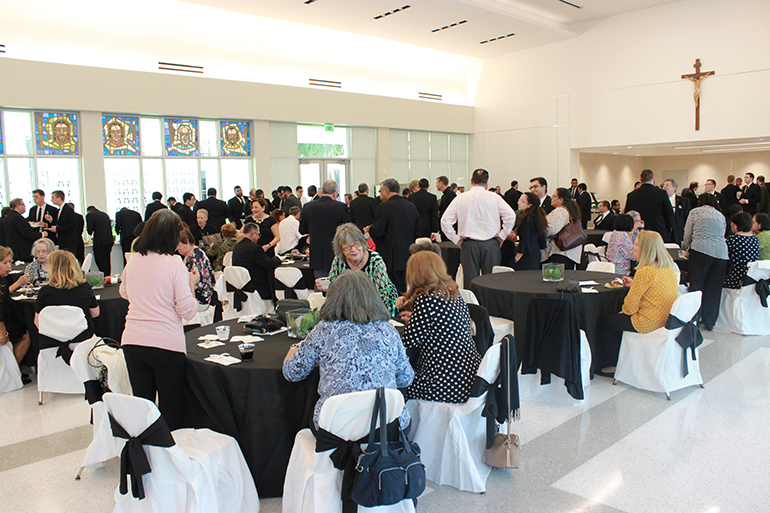 View of the new refectory and guests enjoying the reception that followed the blessing. The seminary is marking the 60th anniversary of its foundation this year.