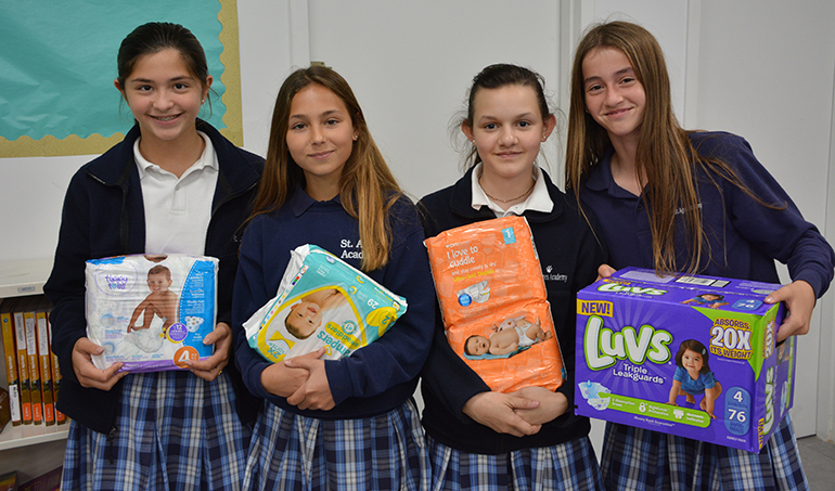 St. Agnes Academy students bring in donations for the diaper drive, one of the events held at the school to mark Respect Life Month this October.