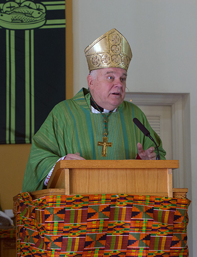 Archbishop Thomas Wenski preaches the homily during the Mass he celebrated Nov. 3, 2019, for Black Catholic History Month at St. Philip Neri Church, Miami Gardens.