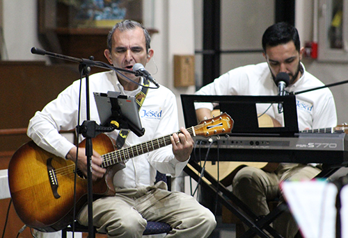 Music ministry group Jésed founder Federico Carranza and his son, also Federico, perform at the contemplative benefit concert for the Discalced Carmelites, who are fundraising for the completion of their Monastery of the Most Holy Trinity in Homestead. Jésed, based out of Mexico, are friends of the Carmelites from the time the nuns lived in Mexico.