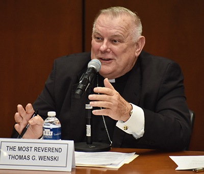 Archbishop Thomas Wenski takes part in a panel discussion on Vatican-Israel relations at St. Thomas University. The event honored the 25th anniversary of the Holy See's recognition of the Jewish state.