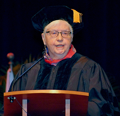 Sister Patricia Siemen, prioress of the Adrian Dominican Sisters, speaks during the inauguration of Mike Allen as president of Barry University.