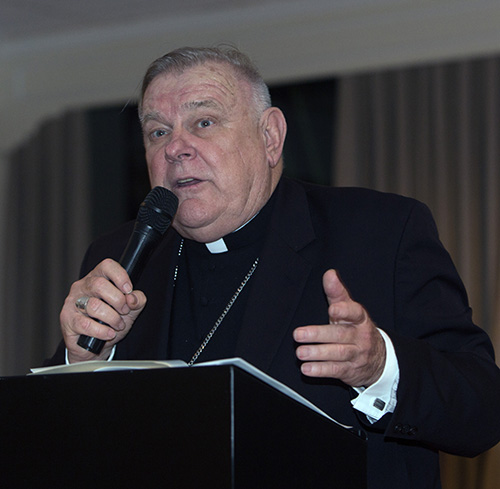 Archbishop Thomas Wenski delivers the keynote speech at
Haiti First's seventh annual Fundraising Cultural Night, Nov. 16, 2019 in Miami Shores.