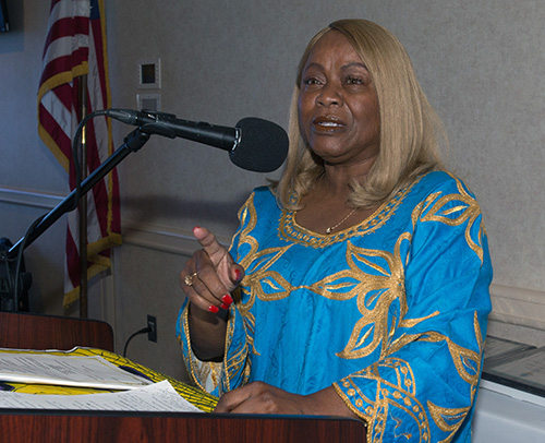 Keynote speaker M. Annette Mandley Turner, executive director of the Multicultural Office of the Archdiocese of Louisville, Kentucky, addresses the audience at the annual Black Catholic History Month awards luncheon, held at the Stadium Hotel in Miami Gardens, Nov. 16 2019.