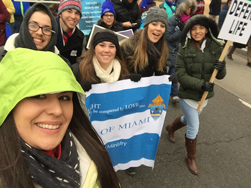 A selfie during the March for Life 2016 from the young adult members of Ablaze at Immaculate Conception Church in Hialeah.