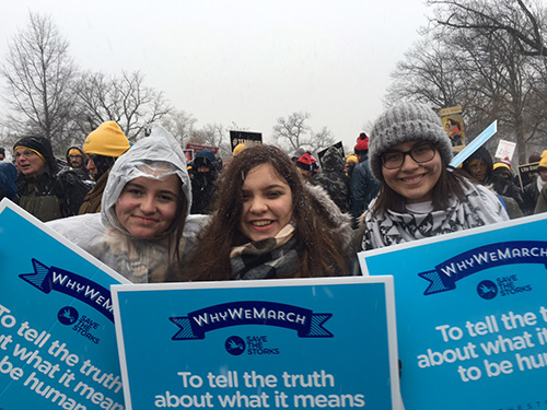 St. Brendan High students, from left, Nicole Marti, Camila Pons and Catherine Martinez braved a blizzard to take part in the 2016 March for Life in Washington, D.C.