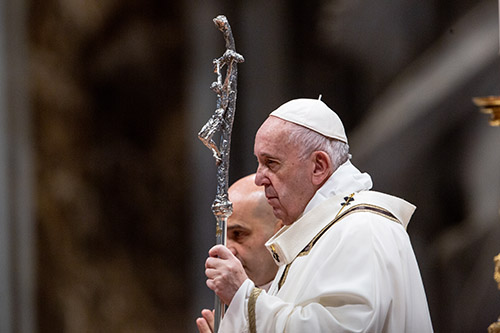 Pope Francis is pictured here during services in Rome on the feast of the Epiphany in January 2020.