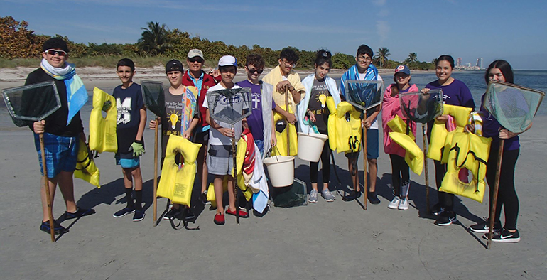 Mother of Our Redeemer middle school students are ready to check out the seashore for various species of marine life during their field trip to Marjory Stoneman Douglas Biscayne Nature Center in January.