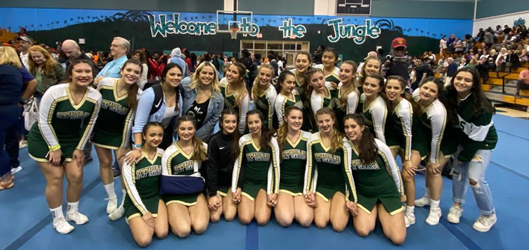 Immaculata-La Salle's cheerleaders took the runner-up spot in the Florida High School Athletic Association's Region 4 competition held Jan. 24, 2020 at Coral Glades High School in Coral Springs. This is their second year as runner-up, a standing which allows them to qualify for the state final competition this weekend, Jan. 31,-Feb. 1, in Gainesville. The Royals competed against eight other teams in the Extra-Large Non-Tumbling Division.