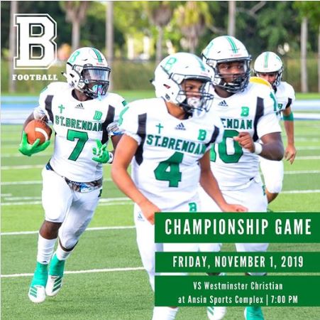 St. Brendan High's Sabres, playing as an FHSAA independent and member of the Florida Independent Football Conference, improved exponentially over a 3-5 finish in 2018. They won the Florida Independent Football Conference championship, beating the Westminster Christian Warriors 26-0.