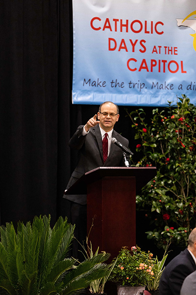 Michael B. Sheedy, executive director of the Florida Conference of Catholic Bishops, speaks to participants at the 2020 Catholic Days at the Capitol legislative breakfast, where he outlined Church's priorities for laws that protect human life and enhance human dignity.