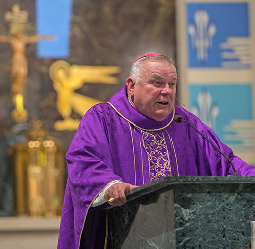 Archbishop Thomas Wenski delivers his homily while celebrating Ash Wednesday Mass at St. Anthony Church in Fort Lauderdale, Feb. 26, 2020.