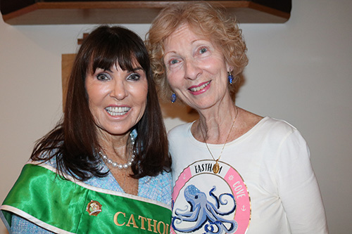 Catherine Wiley, left, founder of Catholic Grandparents Association, poses for a photo with Dolores McDiarmid, of St. John the Baptist Parish in Fort Lauderdale, Feb. 20, 2020, during an informational meeting for a new grandparents ministry to be launched in the Archdiocese of Miami. McDiarmid is interested in the new ministry. Wiley was asked to speak about the vocation of grandparents in passing on the faith to younger generations.