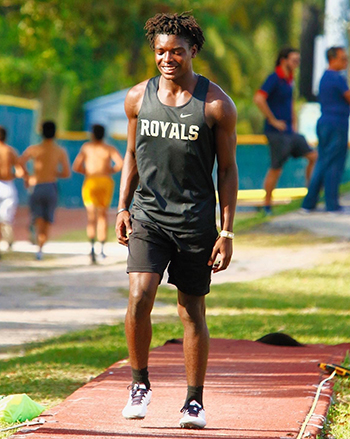 Immaculata-La Salle's Jude Servius gets ready for his long jump. He wound up eight in that competition and  first in the 200-meter dash out of 73 runners at Belen Jesuit Prep's Home Meet March 3, 2020.