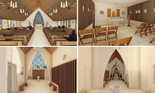 Architect's rendering of the new interior spaces at St. Peter Church in Big Pine Key after it's rebuilt to the latest hurricane code. The church and rectory are being rebuilt and raised five feet higher above sea level after being seriously damaged by Hurricane Irma in 2017.